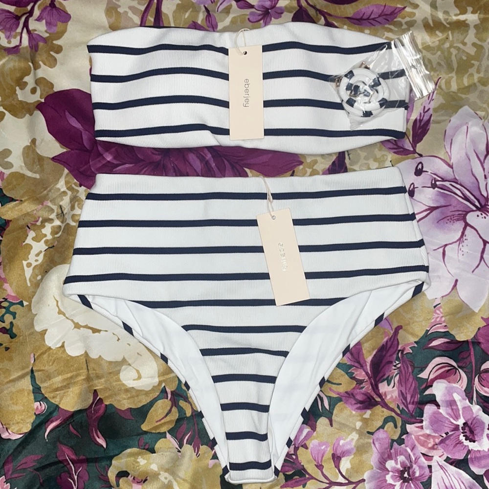 NWT Eberjey High Waist Retro Stripe High Waist Bikini